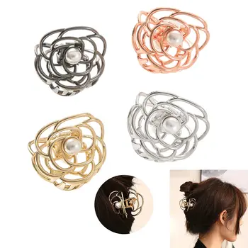 Mini Gül Çiçek Saç pençe klipsleri Kadınlar için 1.4 İnç Sevimli İnci Küçük saç tokası / 4 Adet Metal Kaymaz Headdress Altın Gümüş Kadın