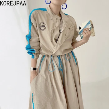 Korejpaa Kadın Setleri 2021 Sonbahar Kore Basit Bayanlar Mektubu Baskı Hit Renk Kısa Ceket Yüksek Bel Cep Büyük Salıncak Etek Takım Elbise