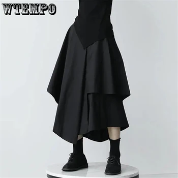 Düzensiz Etekler Kadın Vintage Yüksek Bel Midi Etek Siyah Pilili Rahat Bir Çizgi Etek