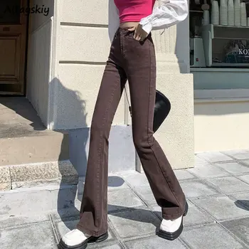 Denim Flare Kot Kadın Katı Yüksek Bel Basit Vintage Tüm Maç Streetwear Yeni Bahar Harajuku Popüler Kore Tarzı Şık OOTD