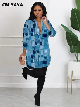 CM.YAYA Vintage Kadınlar Batik Çin Baskılı Uzun Kollu Moda İnce Uzun Gömlek Tops 2023 Streetwear INS Bluzlar