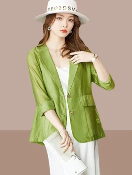 2023 İlkbahar / Yaz Yeni Kore Versiyonu 3/4 Kollu Gevşek Rahat Küçük Yüksek Dereceli İnce Takım Elbise Ceket Kadın Moda Mizaç
