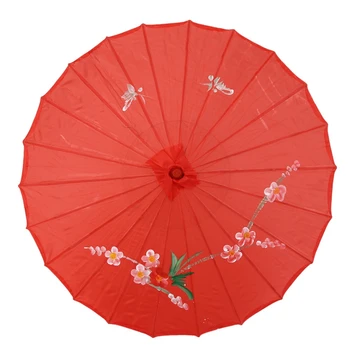 2X Erik Çiçeği Desen Kırmızı Bambu 31.5 İnç Dia Oryantal Şemsiye Şemsiye