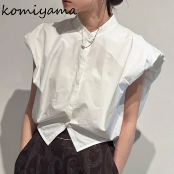 Komiyama Rahat Moda Kapalı Düğme Gömlek Bluzlar Gevşek Kolsuz Blusas Mujer yaz giysileri Kadın Japonya Gömlek Tops