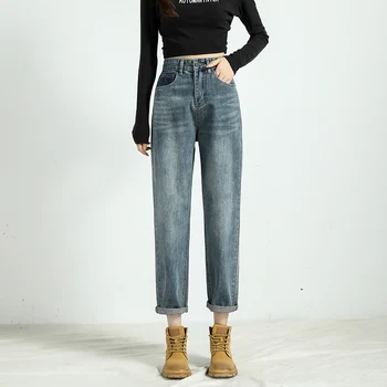 Retro Mavi kadın pantolonları Yüksek Bel Kore Moda Streetwear Y2k Kot Kadın 2023 Yeni Jean Baggy Yk2 Gotik Giyim Sokak Giyim