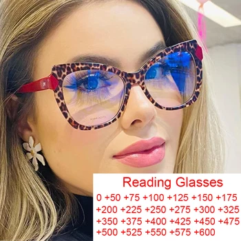 Lüks Marka Büyük Boy Kedi Gözü okuma gözlüğü Kadınlar 2022 Vintage Gözlük TR90 Bilgisayar Mavi koruma gözlükleri Leopar Kırmızı