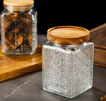750ml Mason şeker kavanozu Baharatlar İçin Cam Bambu Kapaklı konteyner Kapaklı cam kavanozlar kurabiye kavanozu Mutfak saklama kavanozları Kapaklı