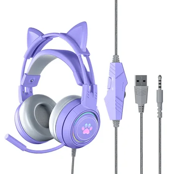 KİNGSTAR Kedi kulaklıklar oyun kulaklığı Oyun Mikrofon İle Stereo RGB ışık Bilgisayar Kulaklık PC İçin PS4 / 5 XBOX Dizüstü Bilgisayar