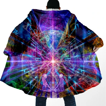 Trippy Mandala Psychedelic Renkli Sanat Kalın Sıcak Kapşonlu 3D Baskı Pelerin Erkek Palto Ceket Rüzgar Geçirmez Polar Pelerin Bornoz Battaniye-1