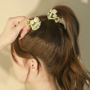 Laleler Yüksek At Kuyruğu Saç Pençeleri Çiçek Klipler Kadınlar Kız Moda Pençeleri Klip Kafa Bandı saç aksesuarları Styling Araçları