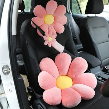 Sevimli Çiçek Araba Kafalık bel yastığı Yumuşak Araba Boyun Yastık koltuk minderi Kemer Omuz Pedi Araba Aksesuarları Kadınlar Kızlar için Yeni