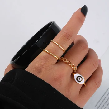 IFKM Moda Şeytan Gözü Yüzük Geometrik İşaret Parmağı Yüzük Solmaya Dayanıklı Yüzükler Kadınlar İçin moda takı Anillos Hediye