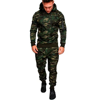 2019 Kış Eşofman Erkekler Kamuflaj Spor Kapüşonlu Sweatshirt Ceket + Pantolon Spor Takım Elbise Erkek Chándal Hombre Survetement Homme