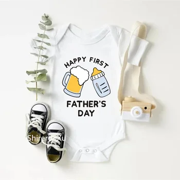 Mutlu 1st babalar Günü Baba Bebek Bodysuit Toddler Yaz Yenidoğan Bebek Erkek Kız Kısa Kollu Romper Babalar Günü Hediyeleri