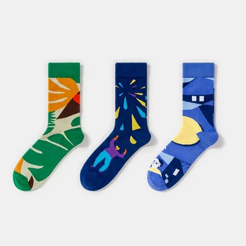 12 çift / grup erkek Çorapları Mutlu Komik Desen İş Tasarım Rahat Yenilik Kişilik Kaykay Hediye Hip Hop Çorap