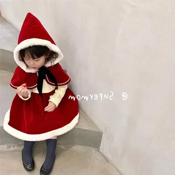 Kırmızı Noel Elbise Kız Çocuklar İçin Küçük Kırmızı Pelerin Cadılar Bayramı Kostümleri Prenses Yeni Yıl Kıyafet Kış