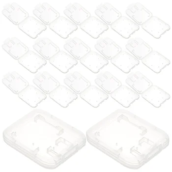 24 Adet Temizle Konteyner Kapağı Şeffaf Kartları Tek Sdxc Tutucu Plastik Go Konteynerler Küçük Beyaz Kutu Bellek Depolama