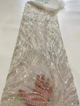 Moda High-End Damat Dantel Kumaşlar 2023 Yüksek Kaliteli el yapımı Boncuklu Tül Nakış Fransız payetli dantel Kumaş Elbise İçin