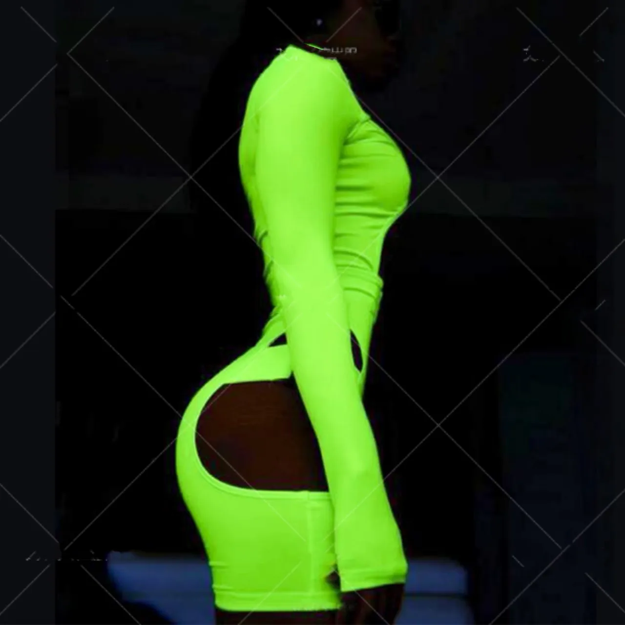 Floresan yeşil spor içi boş rüzgar kalça seksi gece kulübü ds bar kız gogo kostüm