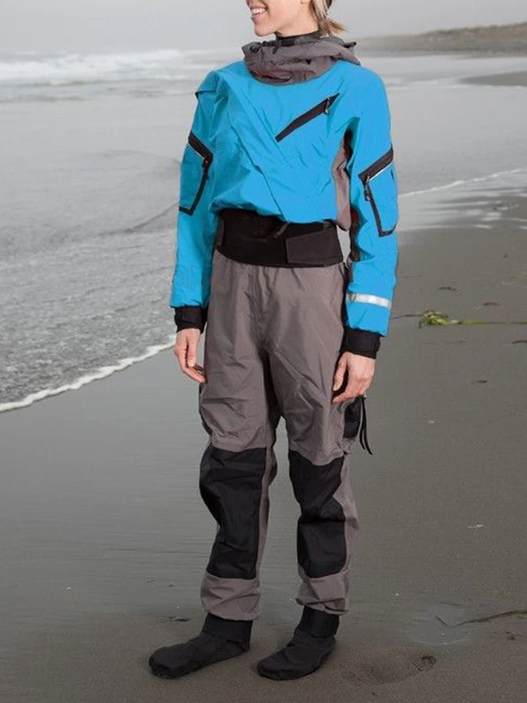 Kadın Expedition Kapşonlu Ön giriş Fermuarlı Kollu Cepler ile Su Geçirmez Tam Kadın Takım Elbise Kürekçiler için Sörf Kuru Elbise