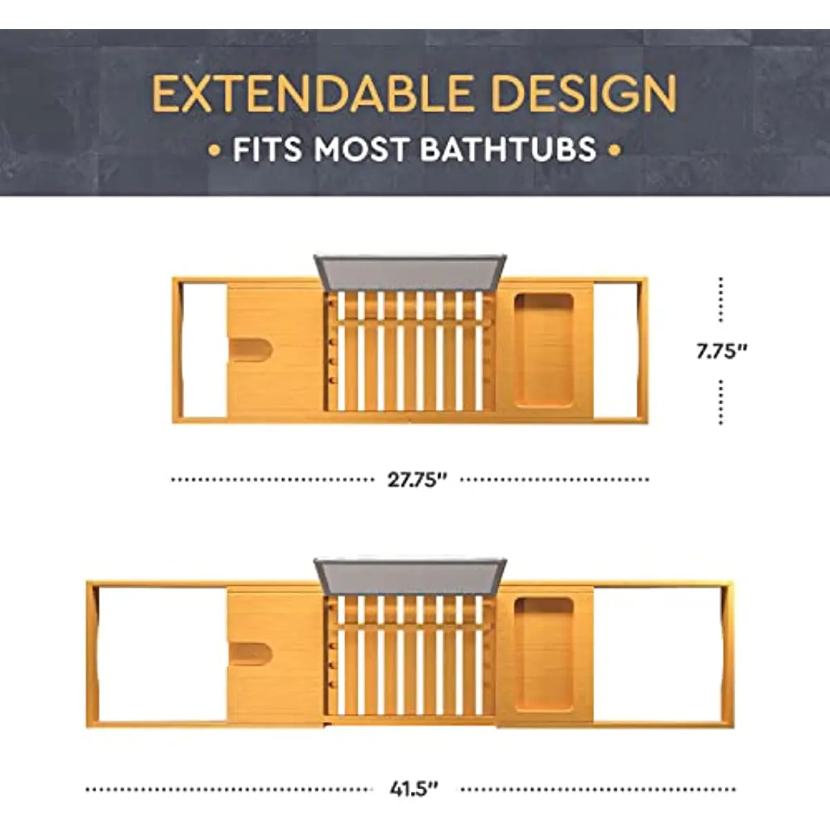 Premium Bambu Küvet Tepsisi Genişletilebilir Ahşap banyo tepsisi Ayarlanabilir Banyo Tepsisi Küvet için Lüks Küvet Masası Hediye Fikri Lov