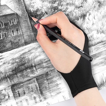 2 Adet Siyah Kroki aracı 2 Parmak anti-fouling Eldiven Hem Sağ Hem De Sol El Sanatçı Çizim Herhangi Bir Grafik çizim tableti