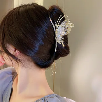 Moda Kadınlar Metal Kelebek saç tokası Kore Büyük Saç Pençe Elmas At Kuyruğu Köpekbalığı Klipleri Tokalarım Kızlar için saç aksesuarları