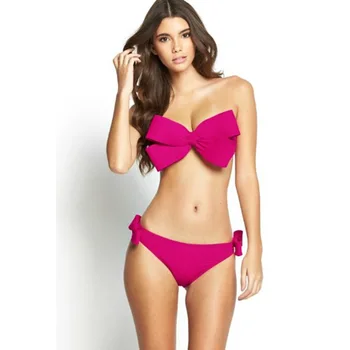 Yeni bikini seti 2023 Yaz için İki Adet Düz Renk Straplez Yay Bikini Seksi Kadın Mayo Plaj Mayo Mayo Q231