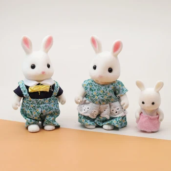 9 cm Orman Hayvan Aile 1: 12 Dollhouse Mobilya Mini Tavşan Ayı Şekil Oyuncak Bebekler Çocuk Hediyeler