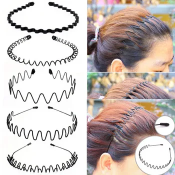 Yeni Moda Erkek Kadın Unisex Siyah Dalgalı Saç Kafa Çember Bandı Spor Kafa Bandı Hairband saç aksesuarları İnce kaymaz Saç Bantları