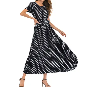 Yaz Nokta Baskı Kısa Kollu uzun elbise kadın Rahat O Boyun Bir Çizgi uzun elbise yaz kıyafetleri kadınlar için 2023