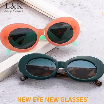 Longkeeper Vintage Oval Güneş Gözlüğü Kadınlar için Lüks Marka Tasarımcısı Leopar Siyah güneş gözlüğü Kadın Uv400 Gafas De Sol Adam