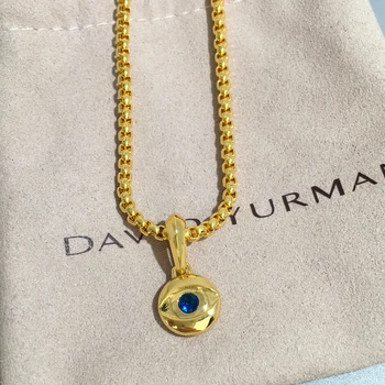 Adamın Popüler Takı David Yurman Küçük Kolye Nazar Muska 18 K Sarı Altın Mavi Aapphire Kolye Toptan