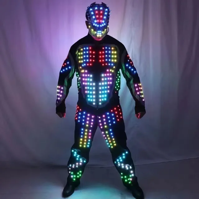 Dijital LED Işıklı Zırh Light Up Ceket Parlayan Kostümleri Takım Elbise
