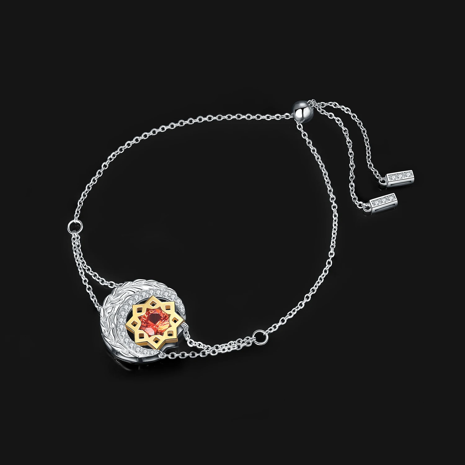JewelryPalace Yeni Varış Buğday Yıldız Ay 1ct Oluşturulan Turuncu Safir 925 Ayar Gümüş Bağlantı Ayarlanabilir bilezik Kadın için