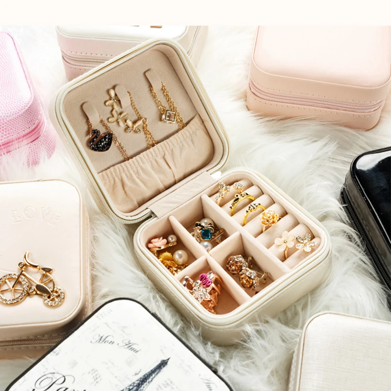 Seyahat takı saklama kutusu makyaj organizatör Mücevher kutusu takı tabut Küpe durumda Taşınabilir takı ambalaj doğum günü hediyesi