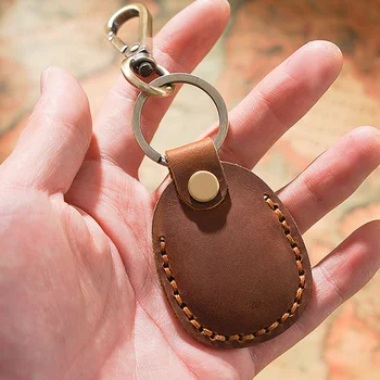 Doğal Deri El Yapımı Anahtarlık Kahya Anahtar Erişim Giriş Bekçi Kartı Koruyucu Taşınabilir Metal Kanca ile Mini anahtar çantası