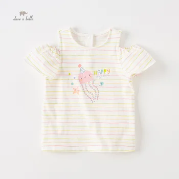 Dave Bella çocuk T-Shirt Elbise Yeni Yaz Kız Bebek Rahat Karikatür Rahat Kapalı Omuz Üst Saf Pamuk DB2234088