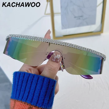 Kachawoo bayanlar tek parça lens güneş gözlüğü çerçevesiz kristal pembe mavi ayna spor güneş gözlüğü kadın parti gösterisi Avrupa tarzı