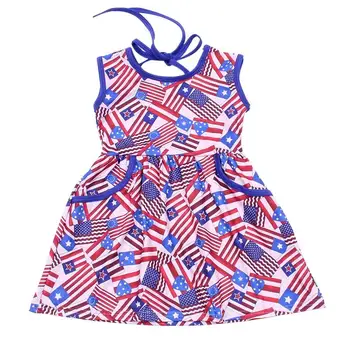 4th Temmuz Festivali Toddler Elbise Halter Bebek Kız Elbise Cep Gibi Çocuk Frocks Yaz baskılı giysiler