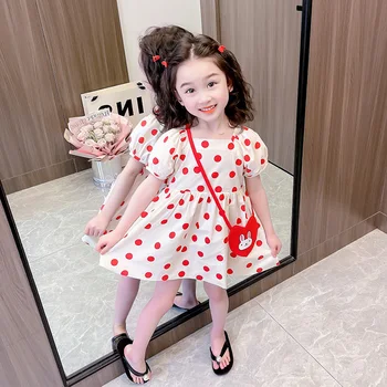 Yaz 2023 Yeni Kızlar Polka Dot Tavşan Sırt Çantası Elbise Yüksek Kaliteli Kumaş Hafif ve Nefes Alabilen Kız Lüks Fransız Elbise