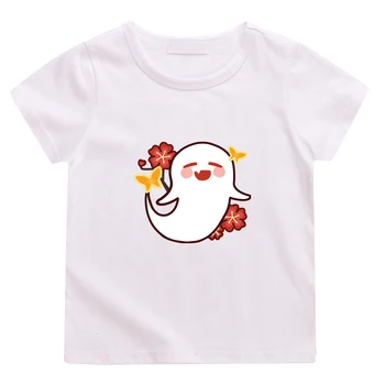 Karikatür Hutao Hayalet Baskı T Shirt Kawaii Toddler Kız yaz giysileri çocuğun Genshin Darbe T-Shirt Harajuku %100 % Pamuk Oyun Tee
