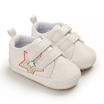 Yenidoğan Pu Kauçuk Tabanlı Bebek Ayakkabıları Erkek Ve Kız bebek ayakkabısı Kaymaz Kauçuk Sevimli Nefes Deri Bebek Rahat yürüyüş Ayakkabısı