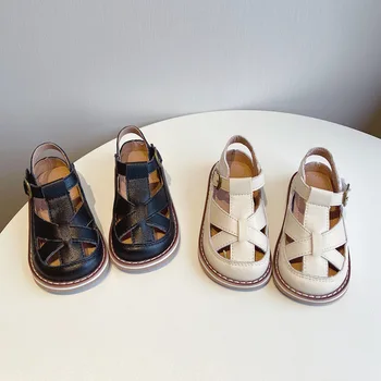 Çocuk Kız Sandalet Deri İçi Boş Ayakkabı Yaz Moda Örgülü Çocuk Ayakkabı Yumuşak taban kaymaz Bebek Sandalet 1-7 Yıl