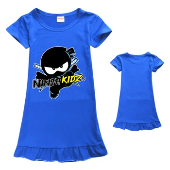 Ninja Kidz Kız Pijama Elbiseler Çocuk Giysileri Diz Boyu Gençler Karikatür Pijama Süt İpek Kısa Kollu Eğlence Gecelik