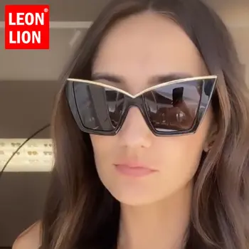 LeonLion 2023 Büyük Boy Cateye Güneş Kadınlar Lüks Marka Gözlük Kadınlar / erkekler Retro Yeni Gözlük Kadınlar Gafas De Sol Uv400