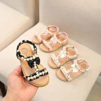 2023 Yaz Yeni çocuk Sandalet Kızlar Burnu açık İnci Prenses Çocuk Ayakkabıları