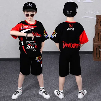 Erkek Yaz Spor Takım Elbise Çocuklar kısa kollu tişört + şort 2 adet Rahat Erkek Pamuk Streetwear Genç Erkek Kıyafetler