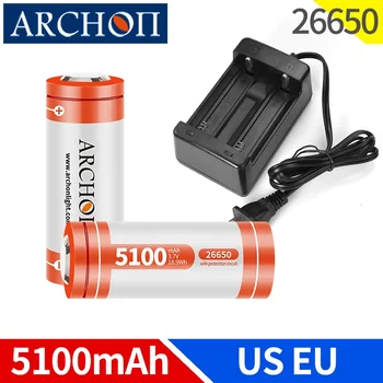 ARCHON 5100mAh 26650 Lityum şarj edilebilir pil 3.7 V + AB ABD Plug 26650 Şarj Cihazı + Hediye LED el feneri