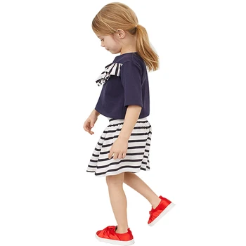 Moda Bebek Kız Tee Gömlek Şerit Etek Çocuk Giyim Setleri Donanma Denizci Kız Jumper Yüksek Bel Kilt Çocuklar Kıyafetler 2-7Year